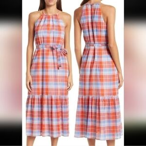 Tommy Hilfiger Dress Bayfront Plaid Cotton Belted Midi size 14